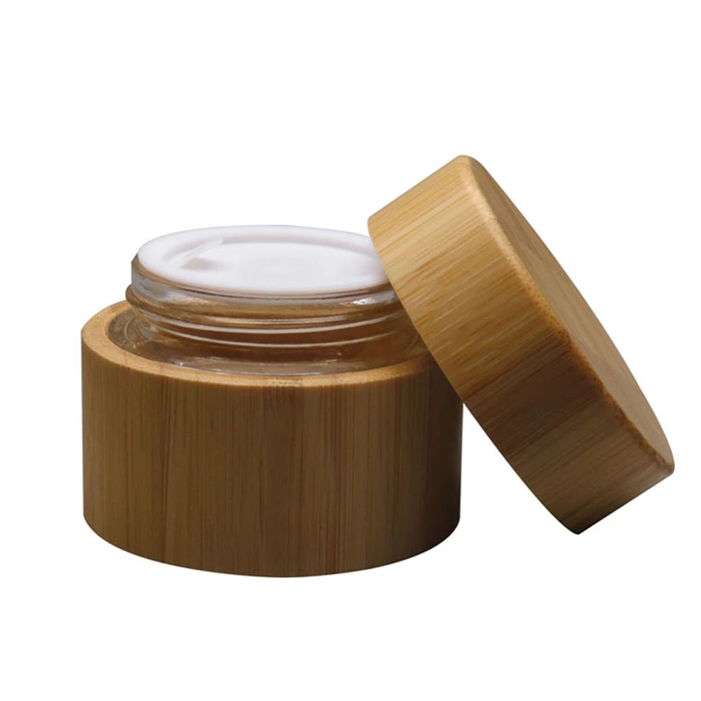 Cosmetic 5ml 15ml 30ml 50ml 100ml bamboo jar inner clear glass with bamboo wood lid for body cream