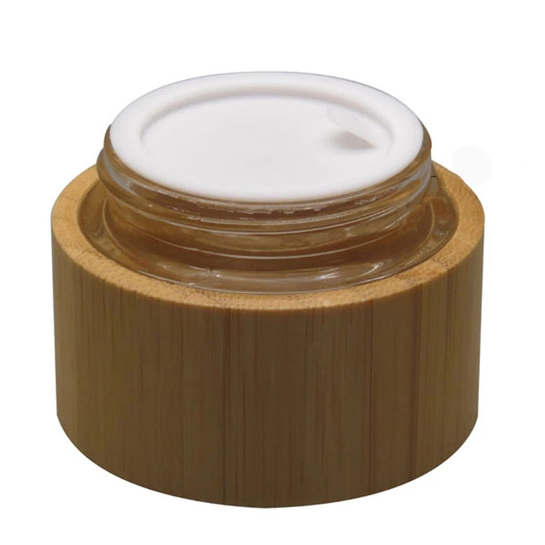 Cosmetic 5ml 15ml 30ml 50ml 100ml bamboo jar inner clear glass with bamboo wood lid for body cream