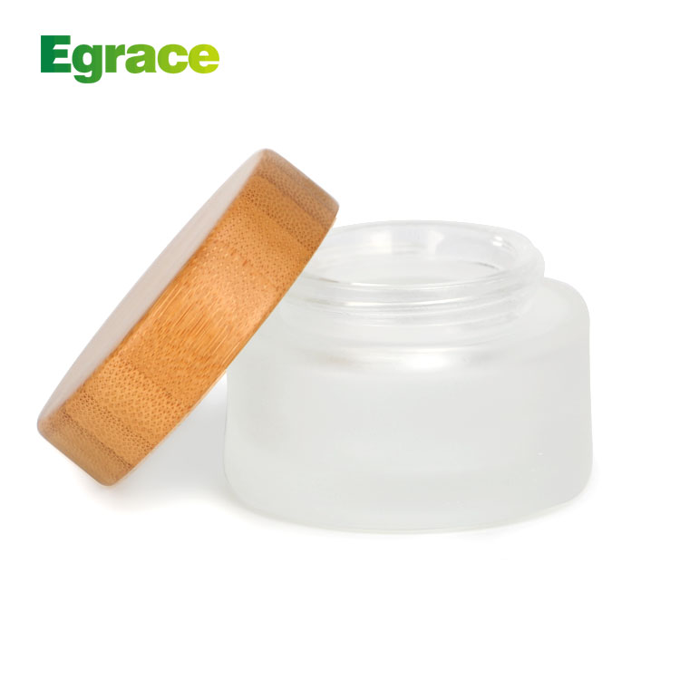 Cosmetic 5ml 15ml 30ml 50ml 100ml clear frosted glass jar with bamboo wood lid for body cream