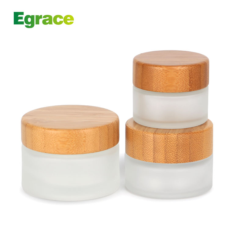 Cosmetic 5ml 15ml 30ml 50ml 100ml clear frosted glass jar with bamboo wood lid for body cream