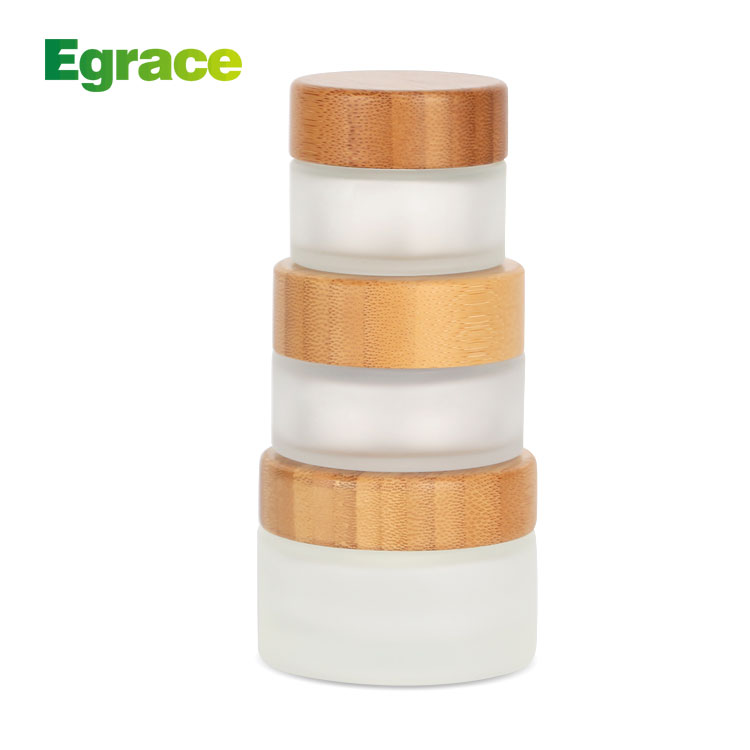 Cosmetic 5ml 15ml 30ml 50ml 100ml clear frosted glass jar with bamboo wood lid for body cream