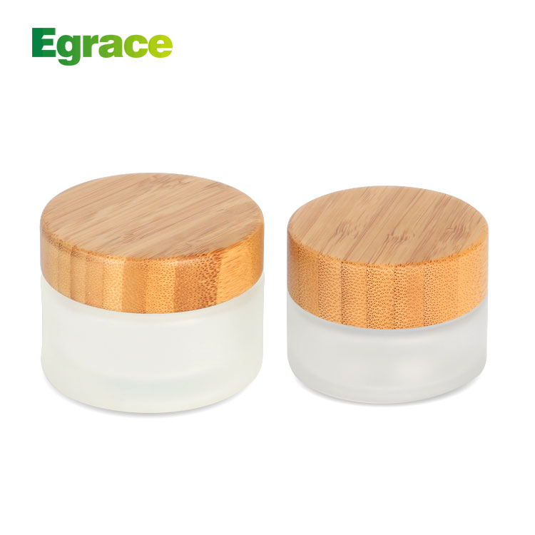Cosmetic 5ml 15ml 30ml 50ml 100ml clear frosted glass jar with bamboo wood lid for body cream