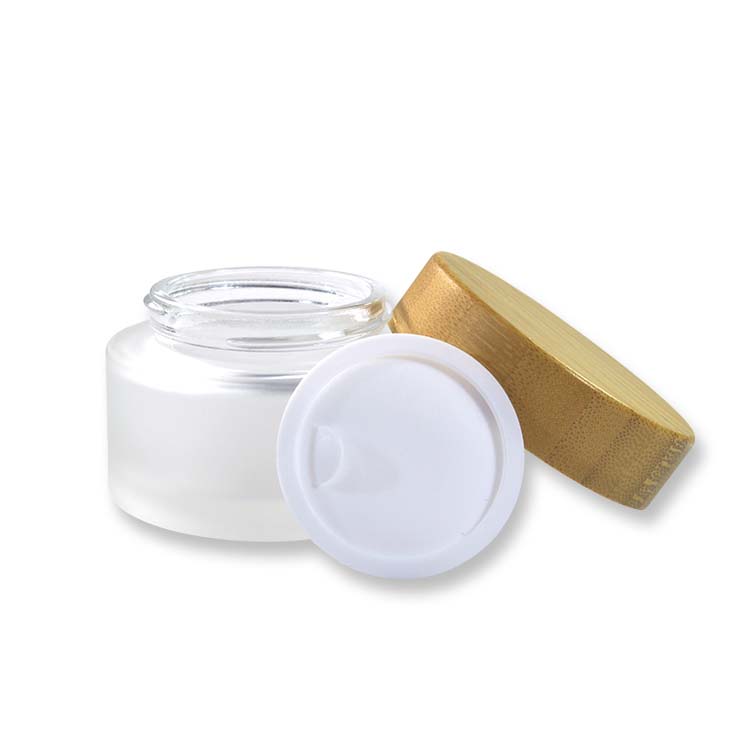 Cosmetic 5ml 15ml 30ml 50ml 100ml clear frosted glass jar with bamboo wood lid for body cream