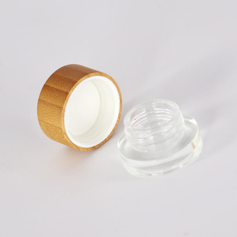 Cosmetic 5ml 15ml 30ml 50ml 100ml clear frosted glass jar with bamboo wood lid for body cream