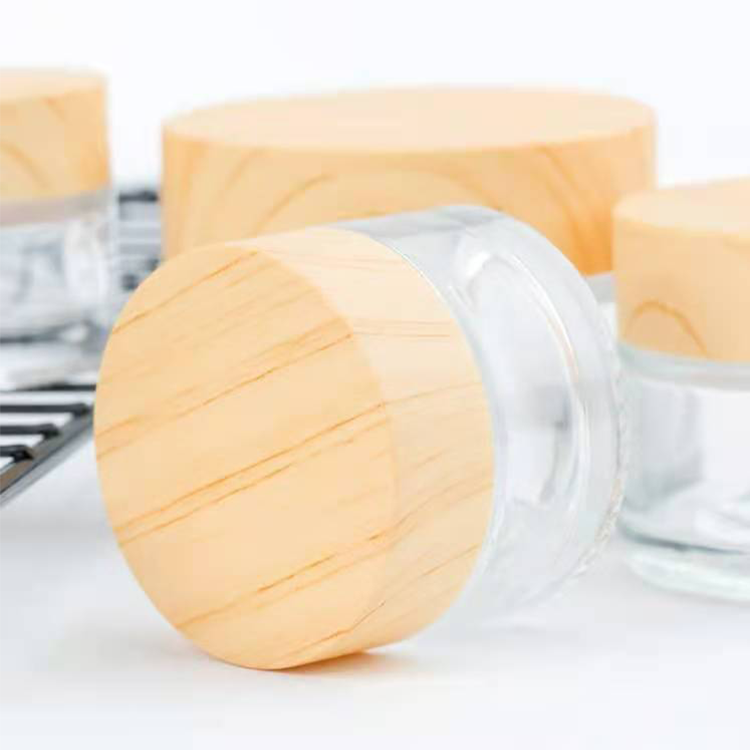 Cosmetic 5ml 15ml 30ml 50ml 100ml clear frosted glass jar with bamboo wood lid for body cream