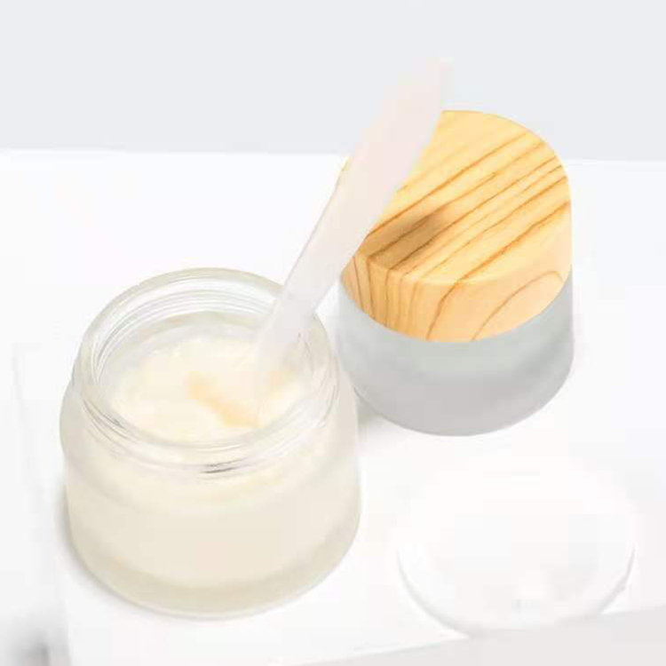 Cosmetic 5ml 15ml 30ml 50ml 100ml clear frosted glass jar with bamboo wood lid for body cream
