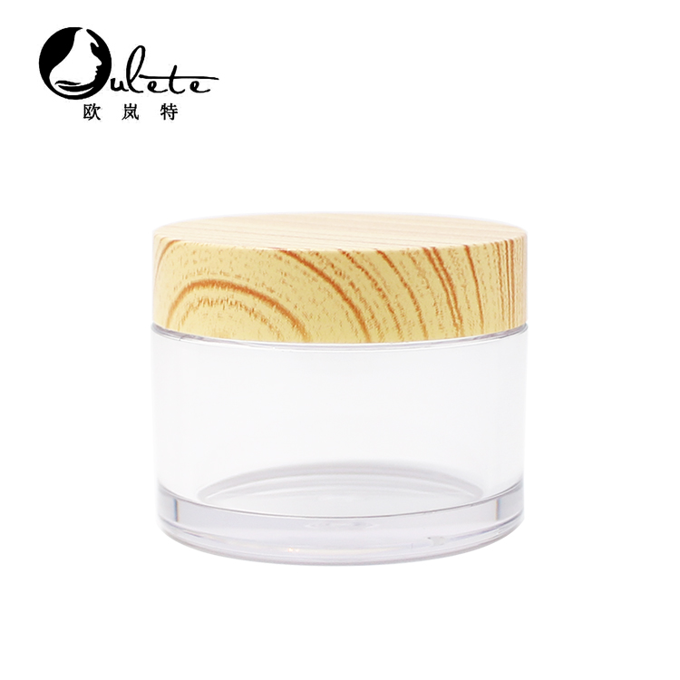 Cosmetic 5ml 15ml 30ml 50ml 100ml clear frosted plastic jar with bamboo wood lid for body cream