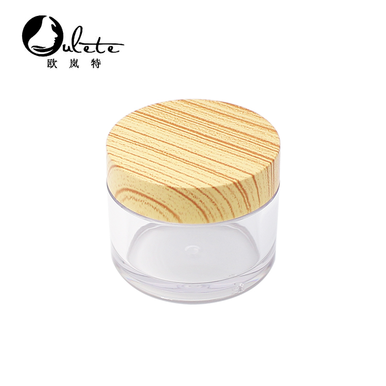 Cosmetic 5ml 15ml 30ml 50ml 100ml clear frosted plastic jar with bamboo wood lid for body cream