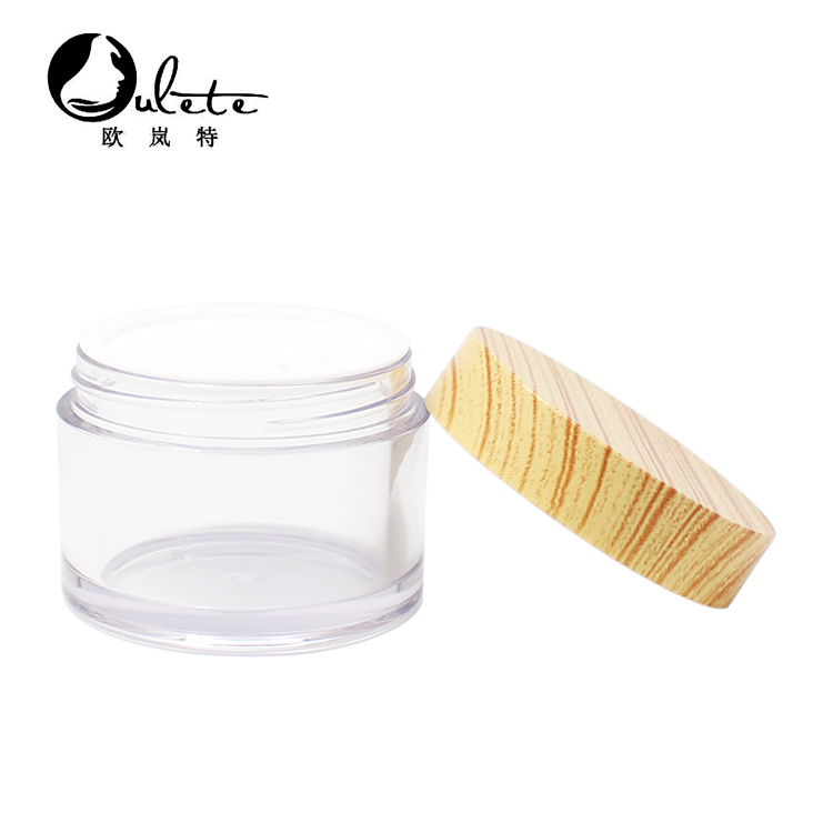 Cosmetic 5ml 15ml 30ml 50ml 100ml clear frosted plastic jar with bamboo wood lid for body cream