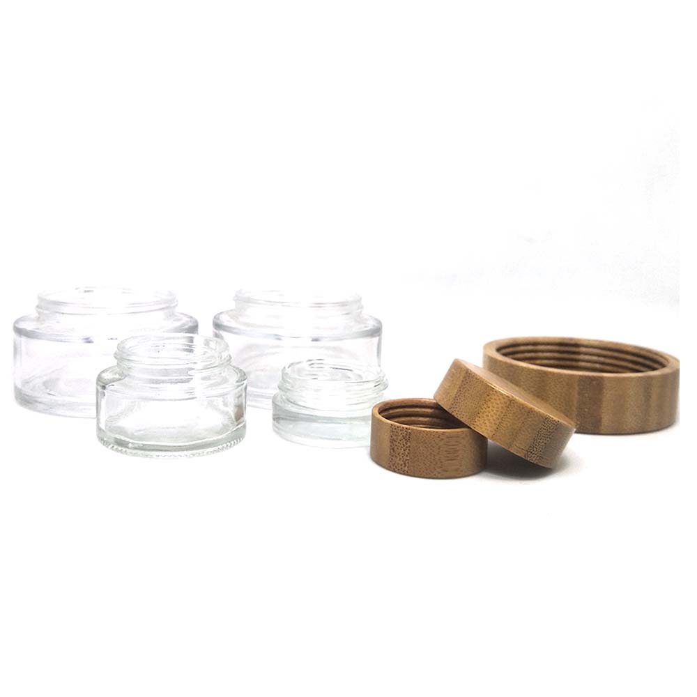Cosmetic 5ml 15ml 30ml 50ml 100ml clear glass jar with bamboo wood lid for body cream