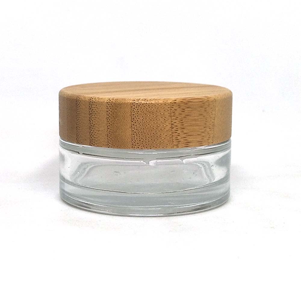 Cosmetic 5ml 15ml 30ml 50ml 100ml clear glass jar with bamboo wood lid for body cream
