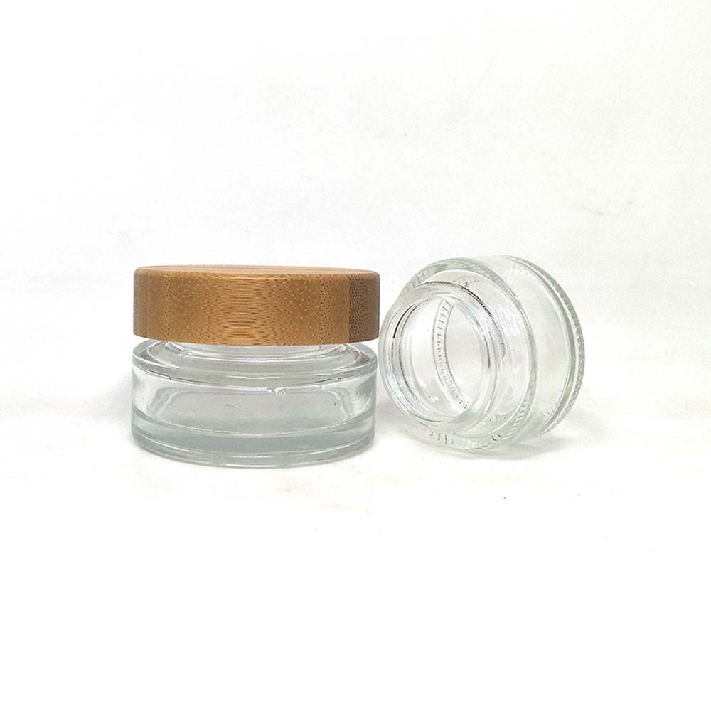 Cosmetic 5ml 15ml 30ml 50ml 100ml clear glass jar with bamboo wood lid for body cream