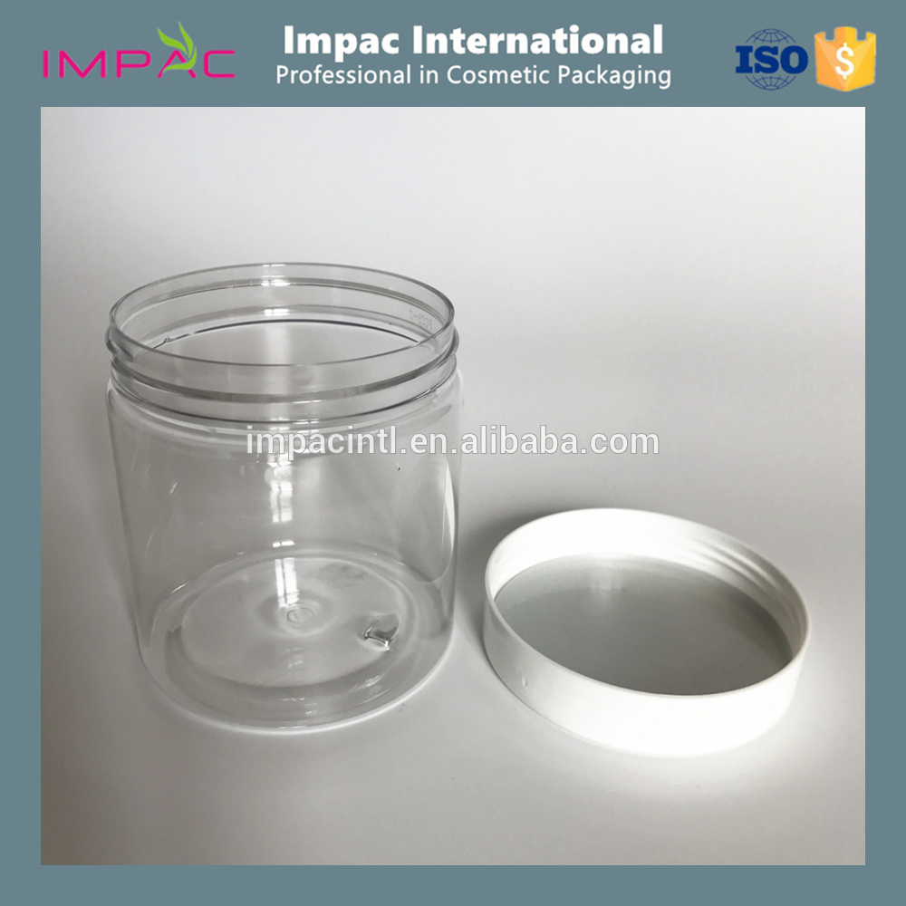 Cosmetic 8oz clear PET plastic jar with aluminum foil seal for body scrub