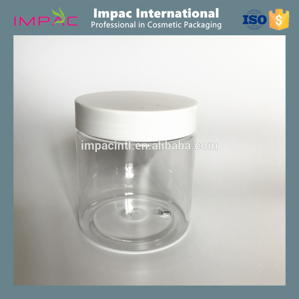 Cosmetic 8oz clear PET plastic jar with aluminum foil seal for body scrub
