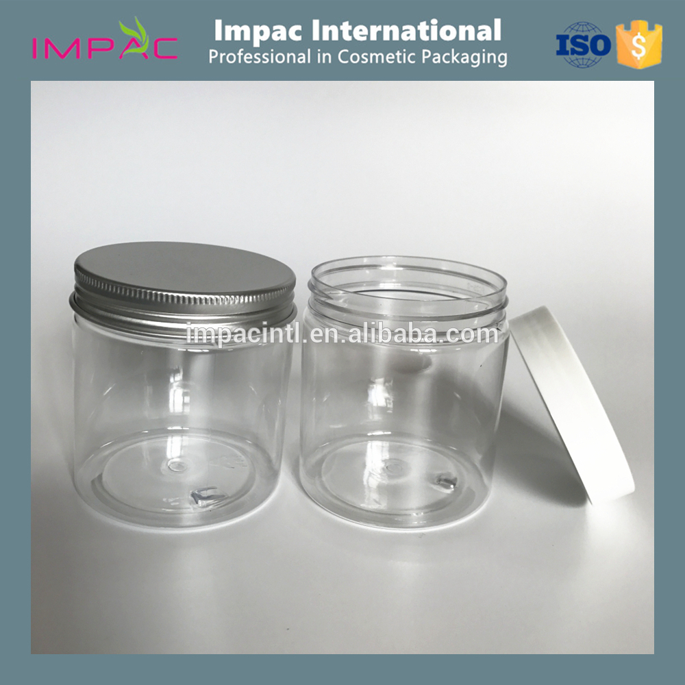 Cosmetic 8oz clear PET plastic jar with aluminum foil seal for body scrub
