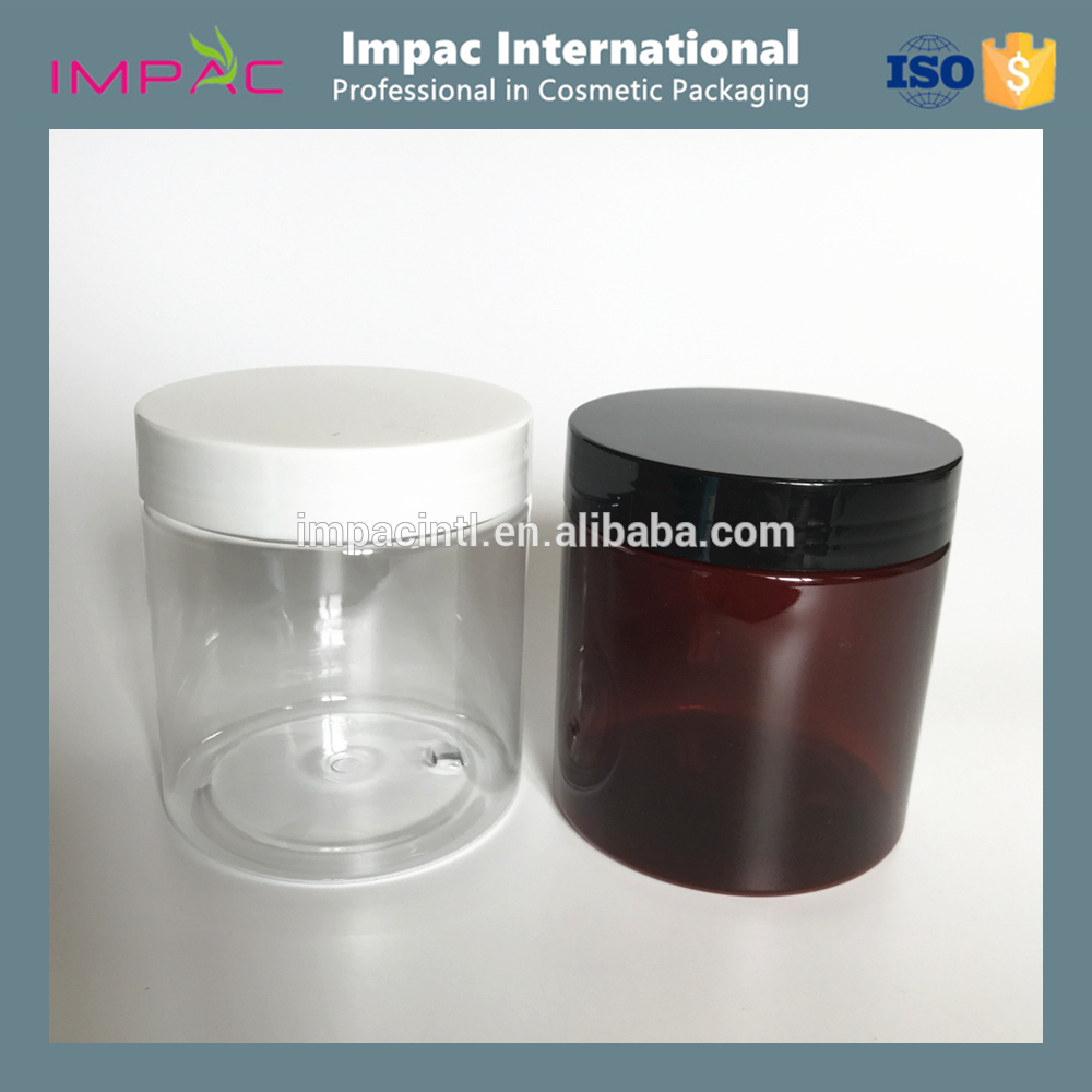 Cosmetic 8oz clear PET plastic jar with aluminum foil seal for body scrub