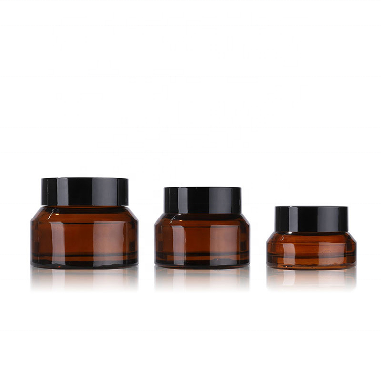 Cosmetic Amber Glass Round Jars Face cream Lotion Jar 15g 30g 50g With White Inner Liners And black Lids