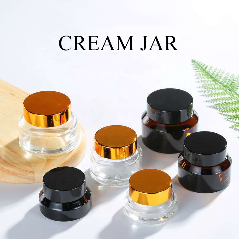 Cosmetic Amber Glass Round Jars Face cream Lotion Jar 15g 30g 50g With White Inner Liners And black Lids