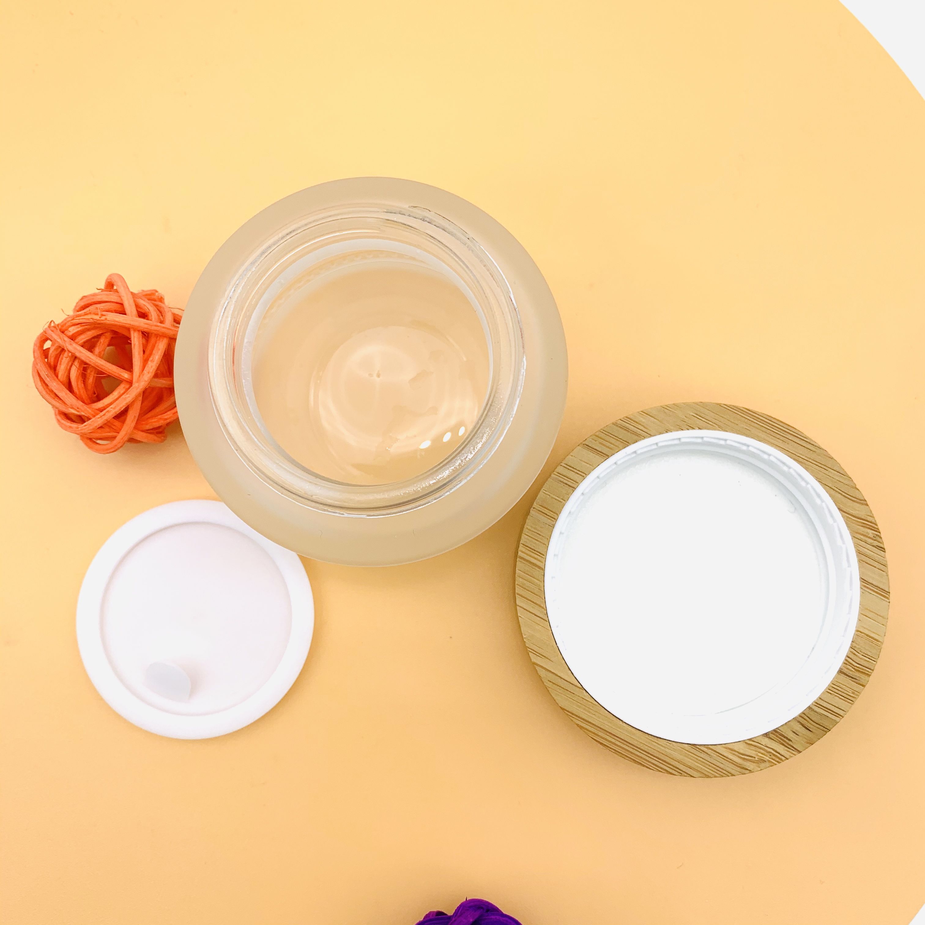 Cosmetic Bamboo Container 50g Glass Cream Jar Frosted Glass Jar