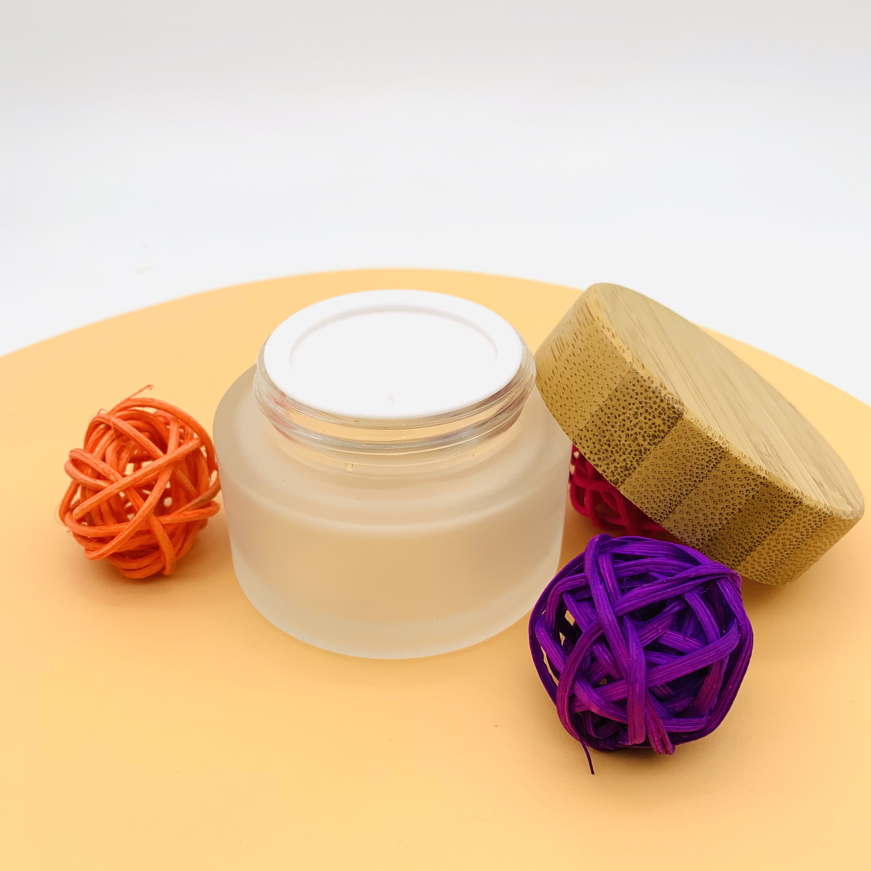 Cosmetic Bamboo Container 50g Glass Cream Jar Frosted Glass Jar