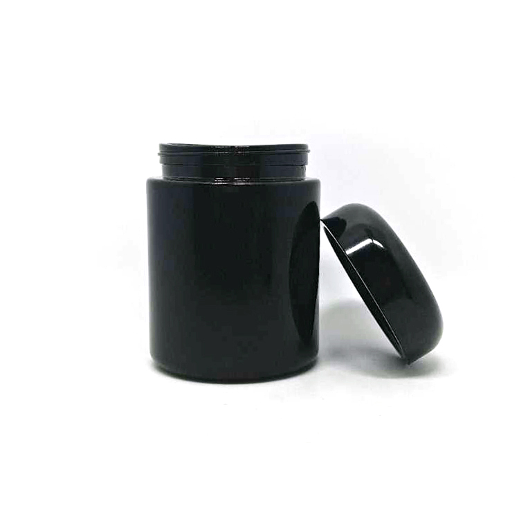 Cosmetic CBD herb cream packaging uv violet glass jar 250ml with black cap