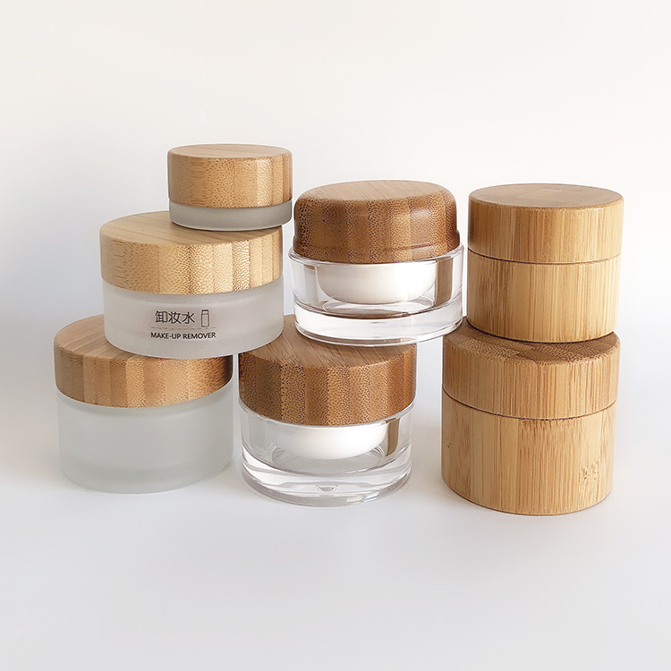 Cosmetic Clear 15ml 30ml 50ml 100ml Cream Wood Frosted Glass Jar With Bamboo Lid