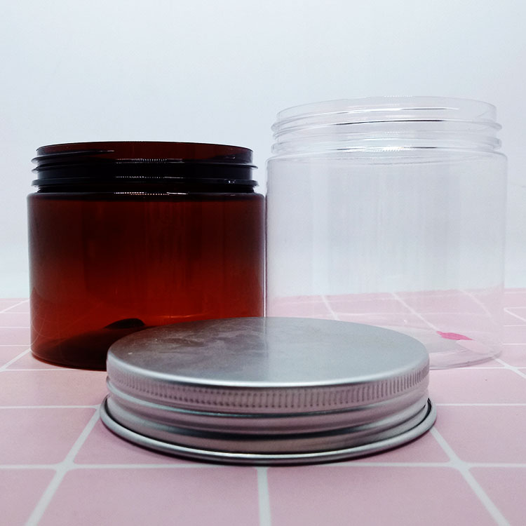 Cosmetic Container 50ml 60ml 100ml 120ml 200ml Clear and amber PET Plastic cream jar with white plastic lid