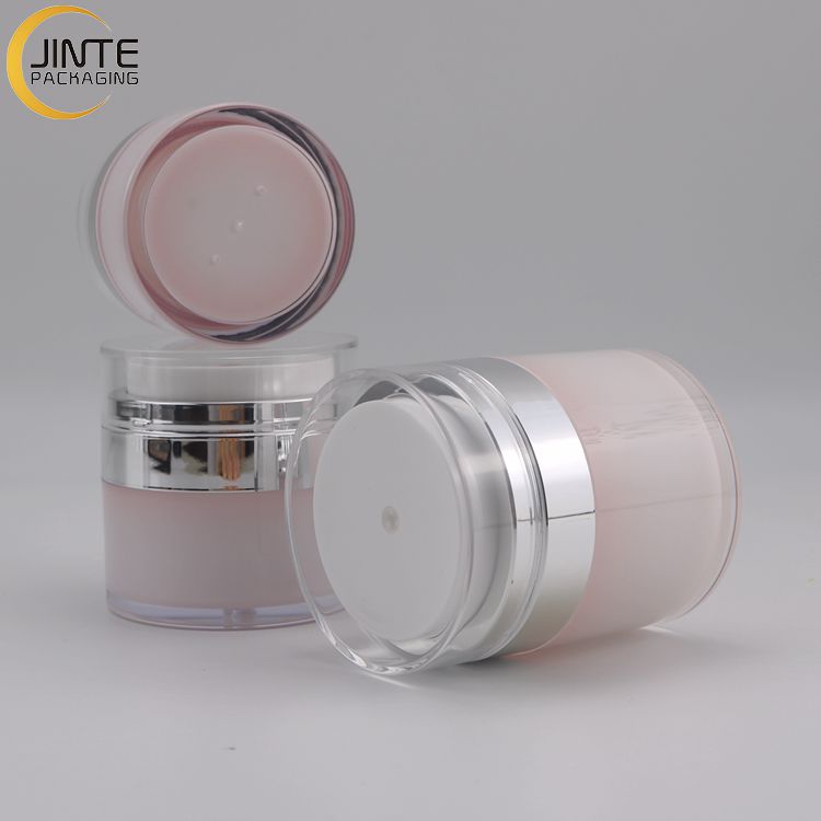 Cosmetic Container Airless Pink Jar With Inner Painted Outer Wall And Pump Perfect For Skincare Essential Cream15g-50g