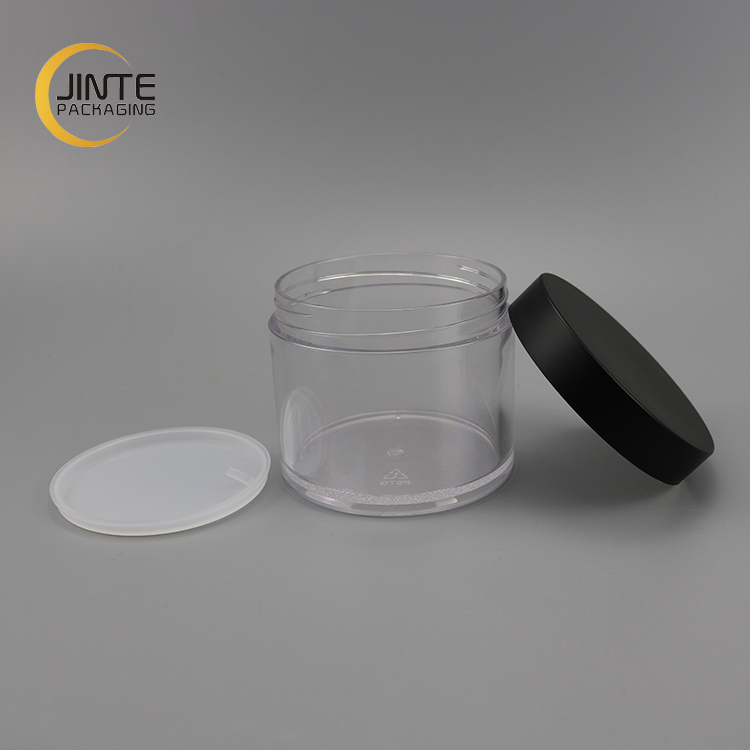 Cosmetic Container PETG Plastic Clear Jar With Black Lid Turquoise Lid