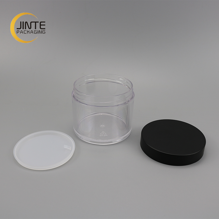 Cosmetic Container PETG Plastic Clear Jar With Black Lid Turquoise Lid