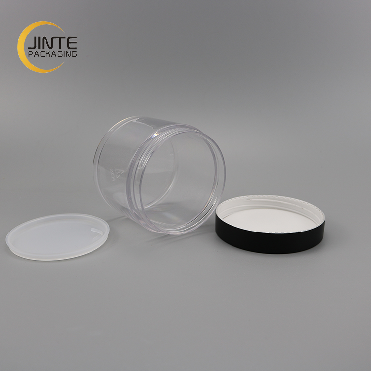 Cosmetic Container PETG Plastic Clear Jar With Black Lid Turquoise Lid