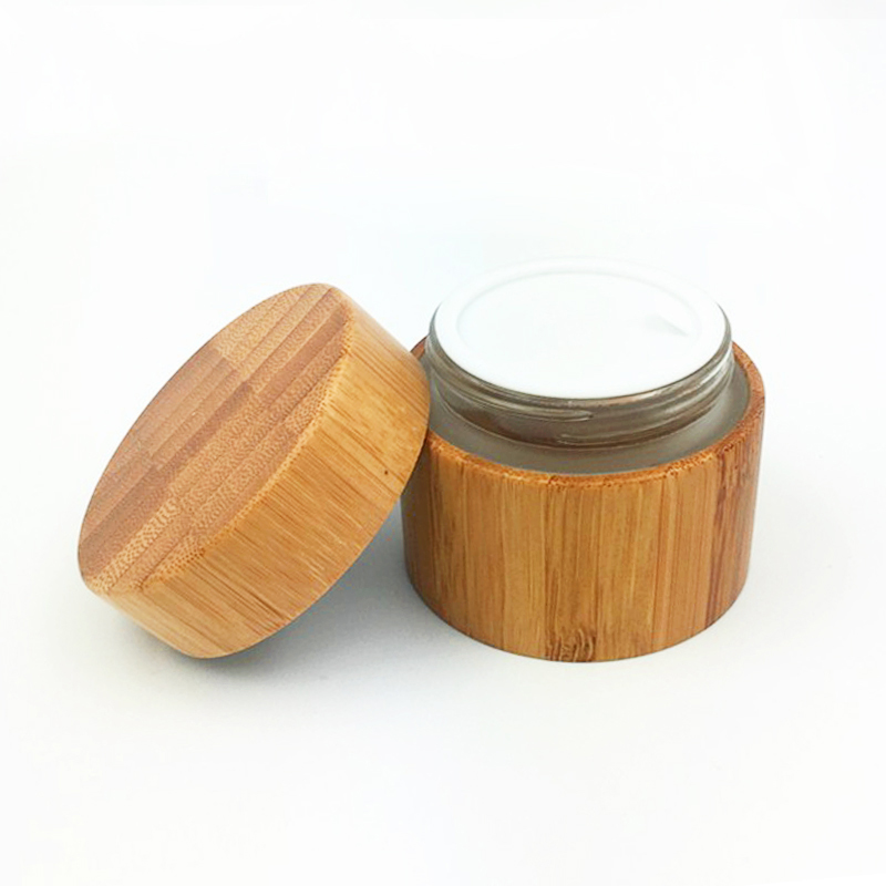 Cosmetic Containers 100% Organic Wood Bamboo Glass Jar/Bottle Cosmetic Packaging