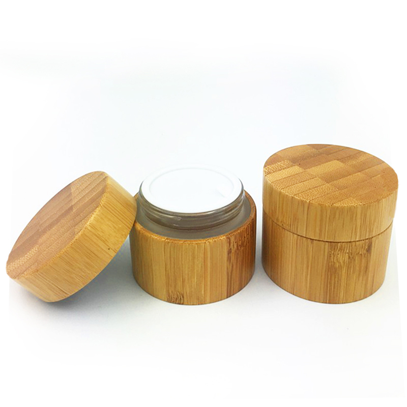 Cosmetic Containers 100% Organic Wood Bamboo Glass Jar/Bottle Cosmetic Packaging