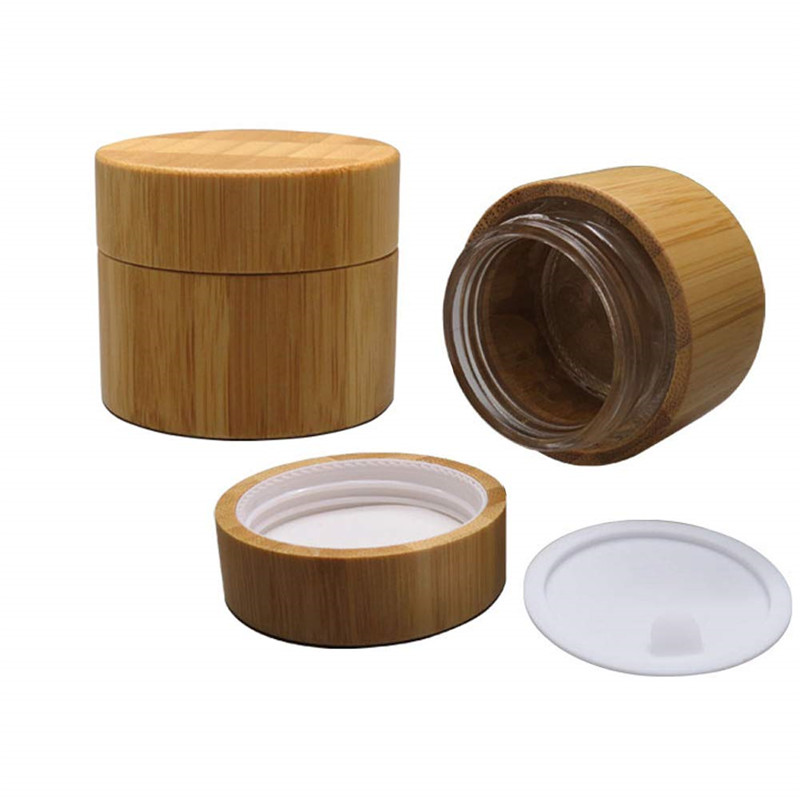 Cosmetic Containers 100% Organic Wood Bamboo Glass Jar/Bottle Cosmetic Packaging