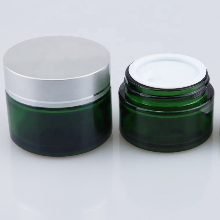 Cosmetic Containers Empty 30g 50g Green Glass Cream Jar with Screw Cap