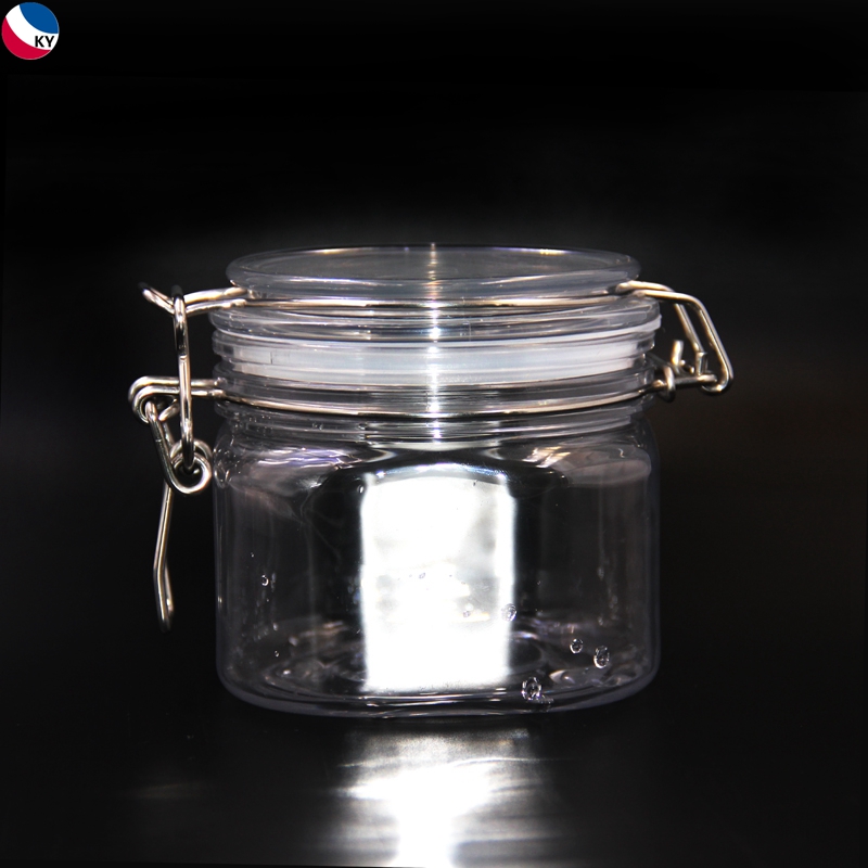 Cosmetic Containers Packaging Plastic Body Cream Jar 8 Oz 200Ml Swing Top Plastic Jar With Wooden Spoon