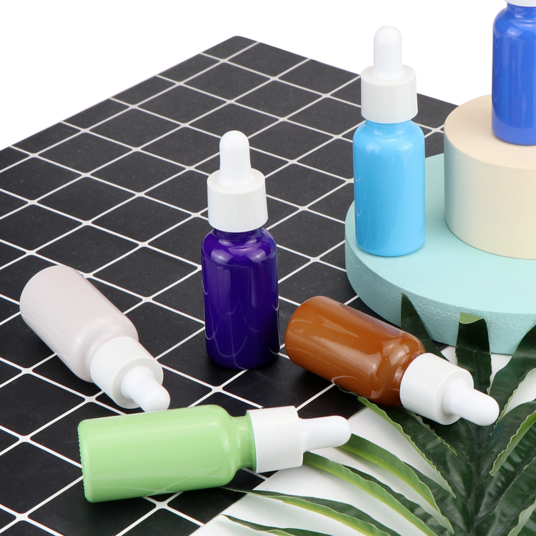 Cosmetic Custom Color Essential Oil Glass Bottle Colorful Rubber Dropper for Personal Care Serum 30ml