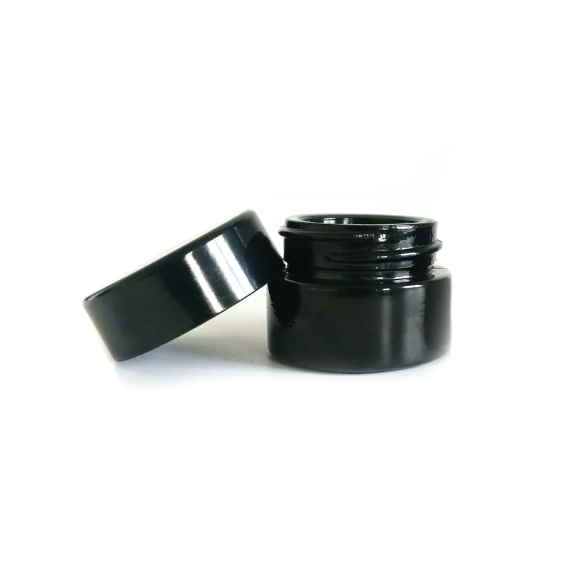 Cosmetic Decorative 5ml 5 gallonFrosted Black Glass Jar with Gold Sliver Black lid for Body Cream