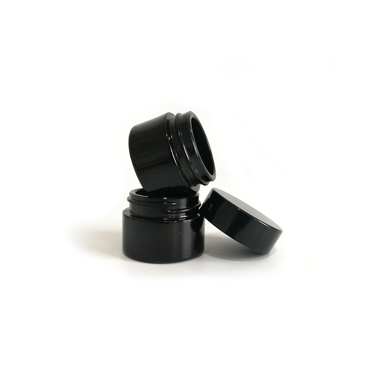 Cosmetic Decorative 5ml 5 gallonFrosted Black Glass Jar with Gold Sliver Black lid for Body Cream