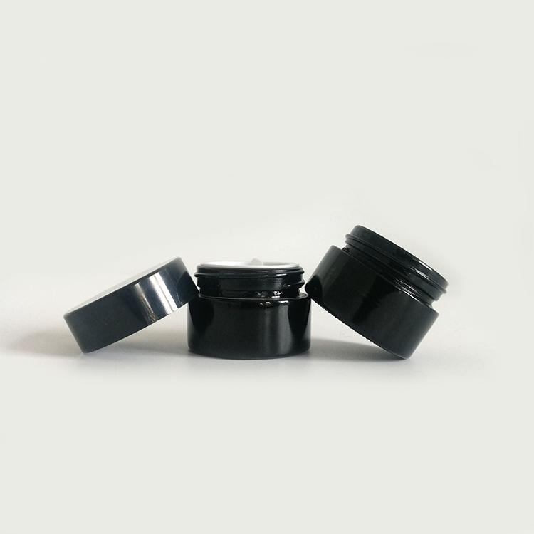 Cosmetic Decorative 5ml 5 gallonFrosted Black Glass Jar with Gold Sliver Black lid for Body Cream