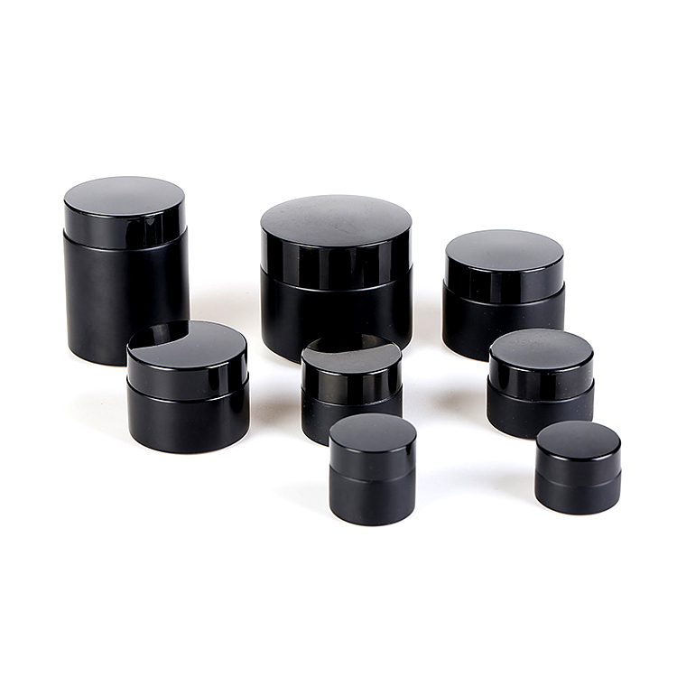 Cosmetic Decorative 5ml 5 gallonFrosted Black Glass Jar with Gold Sliver Black lid for Body Cream