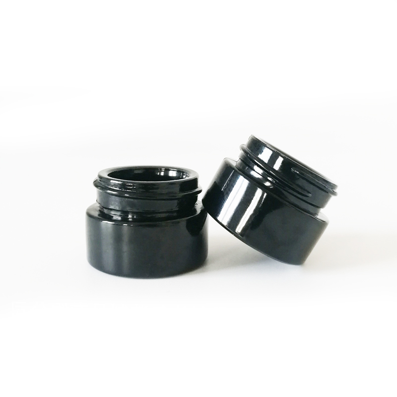 Cosmetic Decorative 5ml 5 gallonFrosted Black Glass Jar with Gold Sliver Black lid for Body Cream