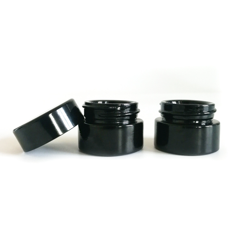 Cosmetic Decorative 5ml 5 gallonFrosted Black Glass Jar with Gold Sliver Black lid for Body Cream