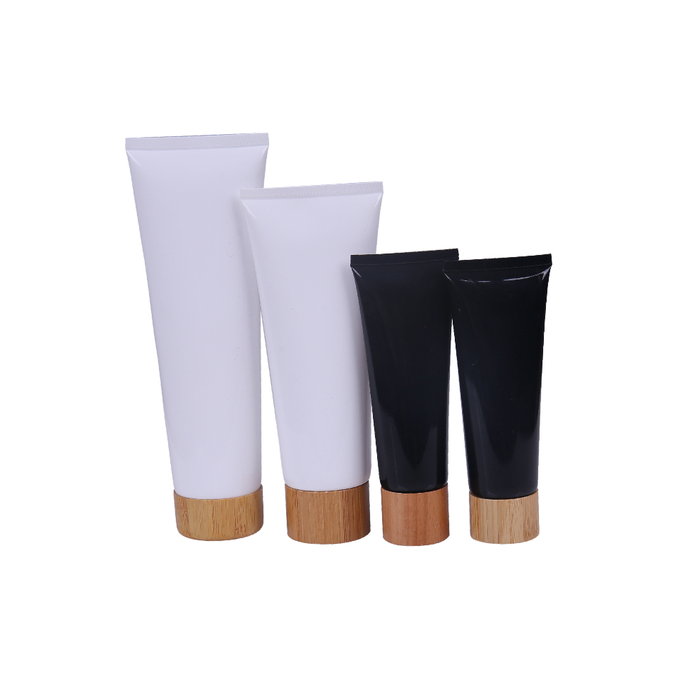 Cosmetic Eco-friendly 100ml Plastic Soft Squeeze Tube with Bamboo Cap for Skin Care Packaging
