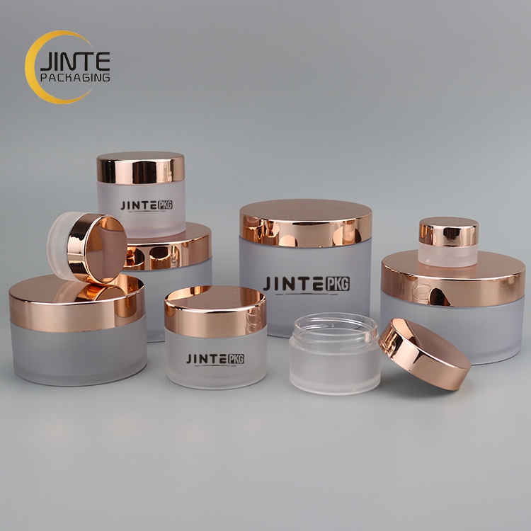 Cosmetic Empty Cream Packaging 1oz 2oz 3oz 4oz 5oz 6oz 8oz Body Lip Scrub PETG Frosted Cosmetics Jar with Shiny Rose Gold Cap