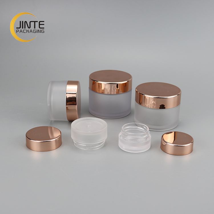 Cosmetic Empty Cream Packaging 1oz 2oz 3oz 4oz 5oz 6oz 8oz Body Lip Scrub PETG Frosted Cosmetics Jar with Shiny Rose Gold Cap