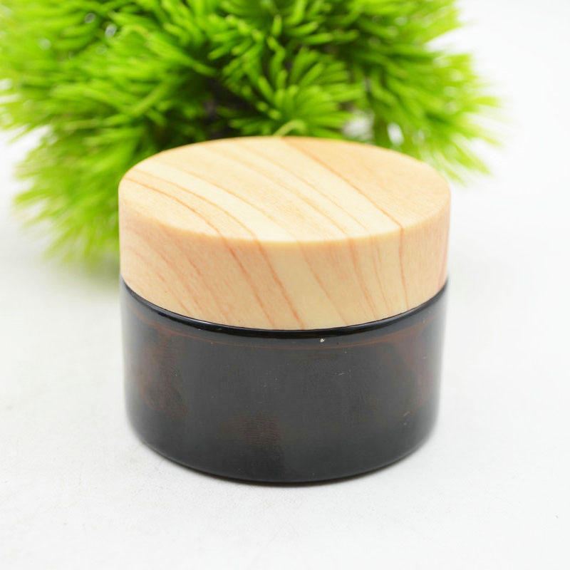 Cosmetic Empty Cream Packaging 1oz  Body Lip Scrub amber Cosmetics Jar with plastic wood grain Cap