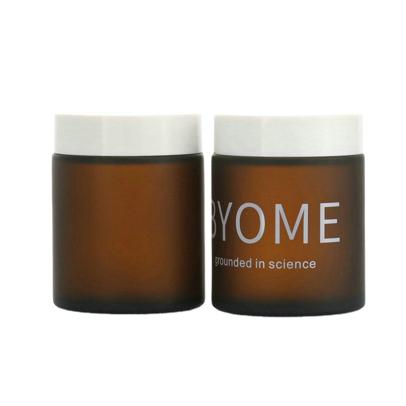 Cosmetic Empty Cream Packaging 50g 100g Body Lip Scrub glass Jar, Frosted amber Cometic Jar with white logo printing