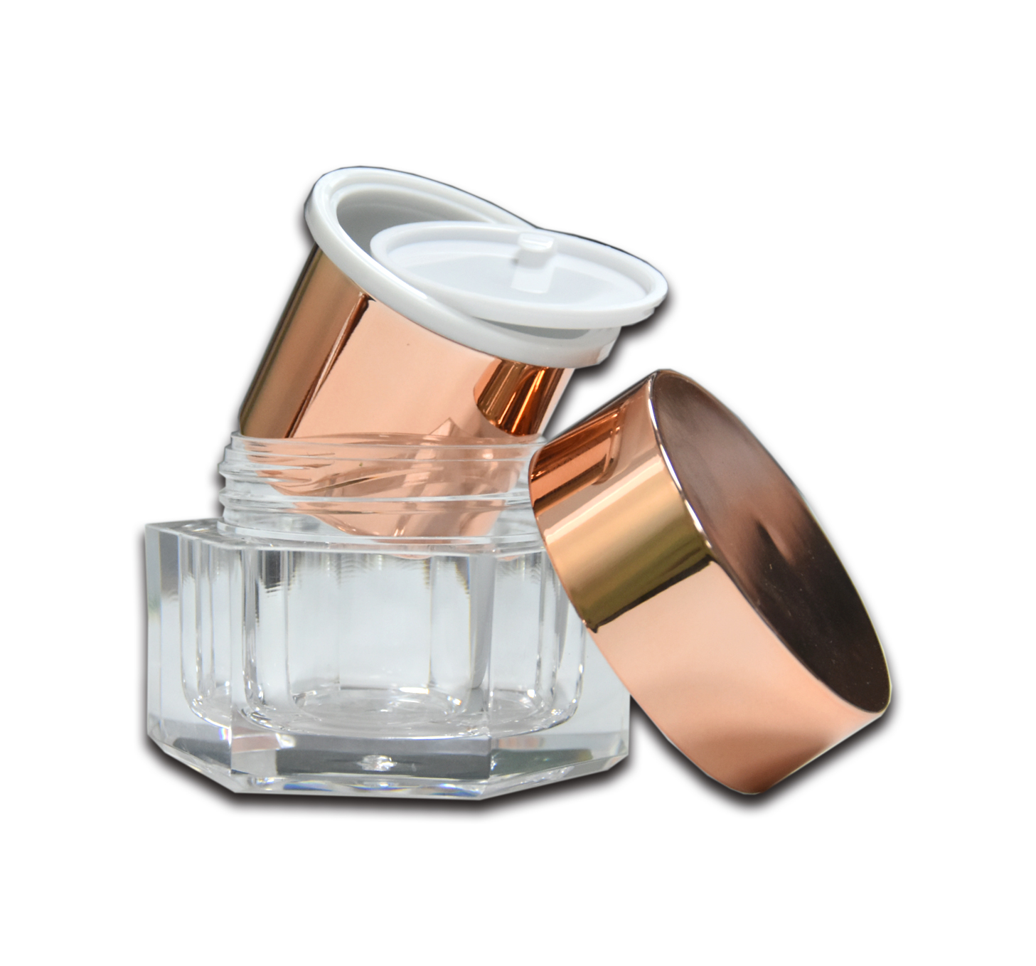 Cosmetic Empty Cream Packaging 50g Body Lip Scrub Acrylic Jar Rose Gold Cosmetic Jar with Shiny Rose Gold Screw Cap