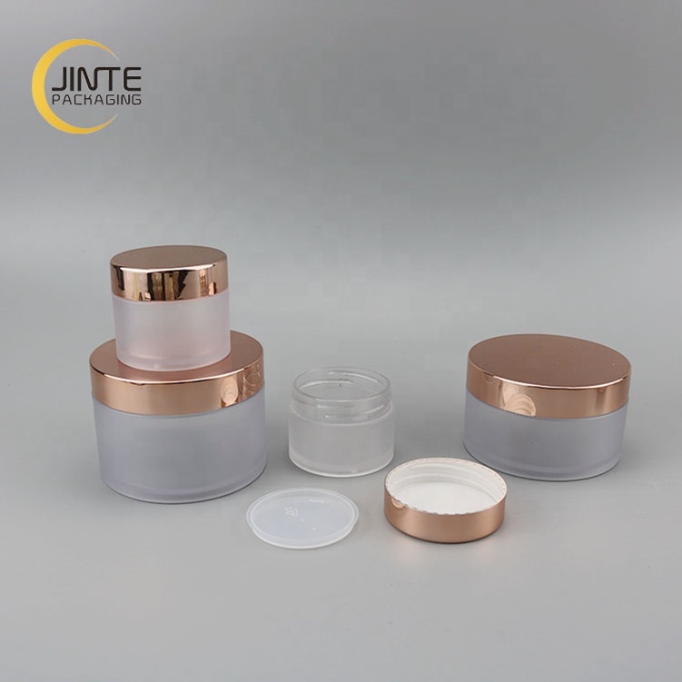 Cosmetic Empty Cream Packaging 50g Body Lip Scrub PETG Jar Frosted Cometic Jar with Shiny Rose Gold Cap